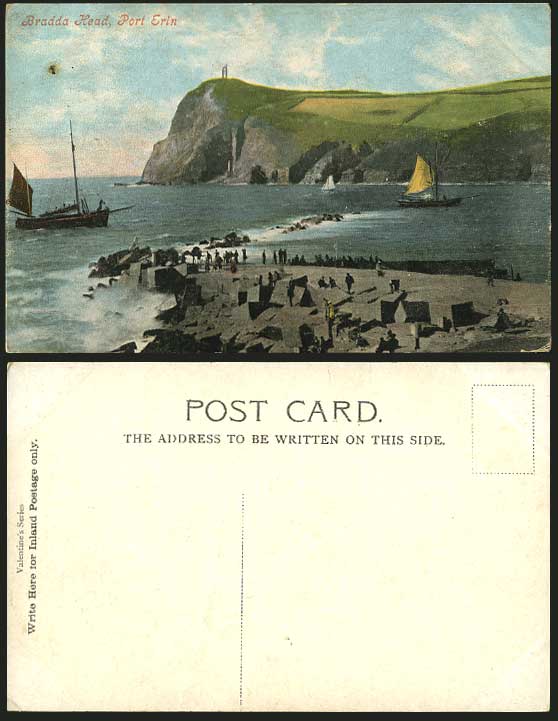 Isle of Man Old Postcard BRADDA HEAD Port Erin & Boats