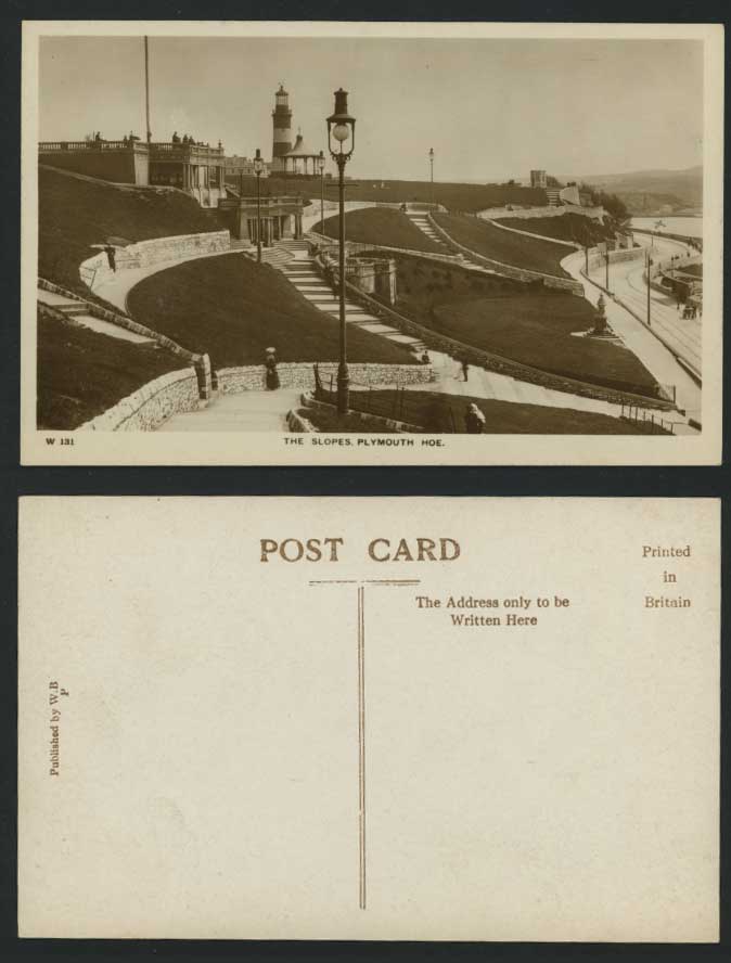 Devon, PLYMOUTH HOE Old RP Postcard Slopes & Lighthouse