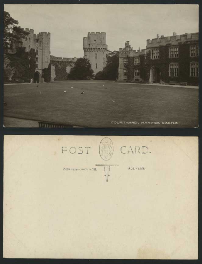 Warwick Castle Courtyard Birds Clock Tower Old Postcard