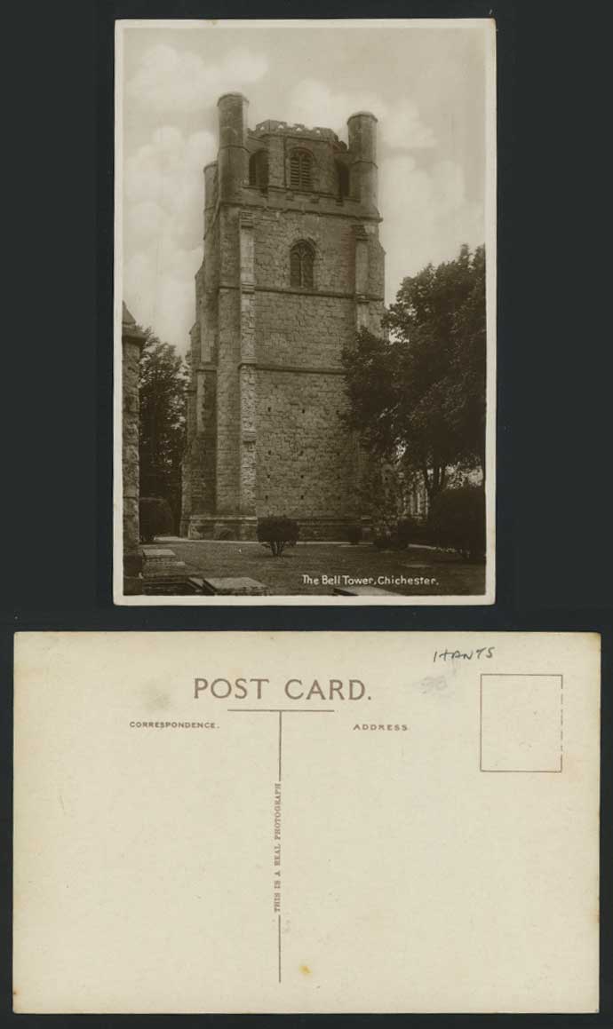 Chichester - BELL TOWER, Sussex Old Real Photo Postcard