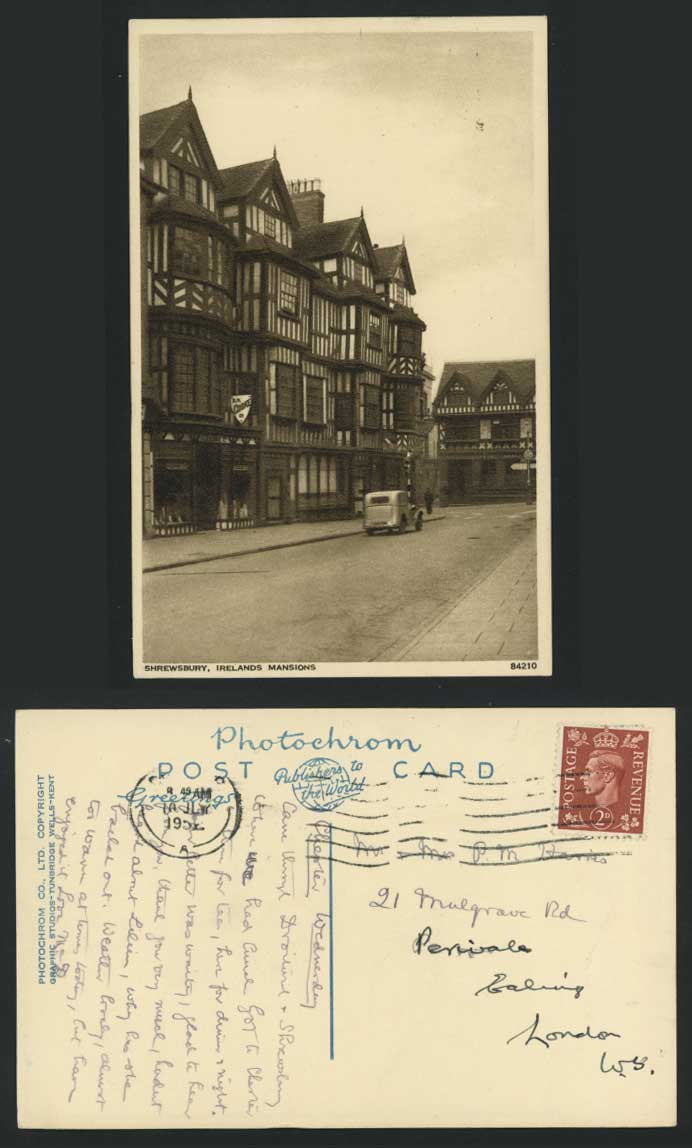 Shrewsbury 1952 Postcard Irelands Mansions & Cooke Shop