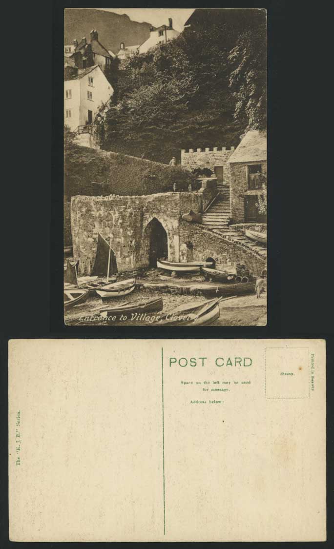 Clovelly Old Postcard Entrance to Village Harbour Boats Steps Devon Vintage card