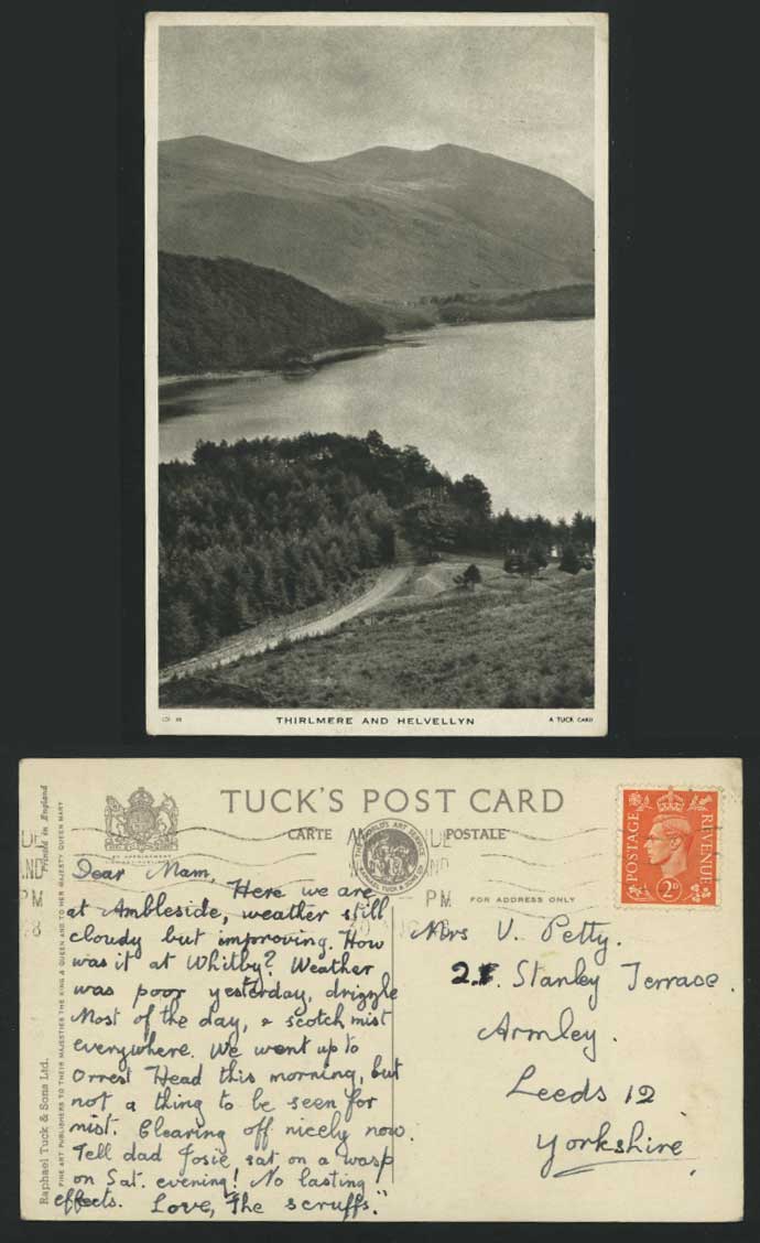 Thirlemere & Helvellyn, Lake, Cumbria 1948 Old Postcard