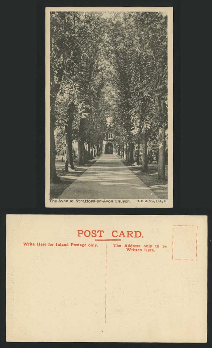 Stratford-on-Avon Church Old Postcard The Avenue. Trees