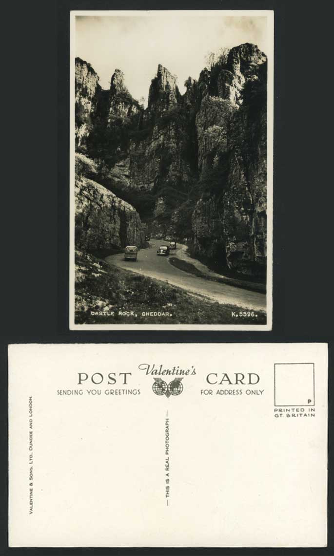 CHEDDAR GORGE, Castle Rock Old RP Postcard Vintage Cars
