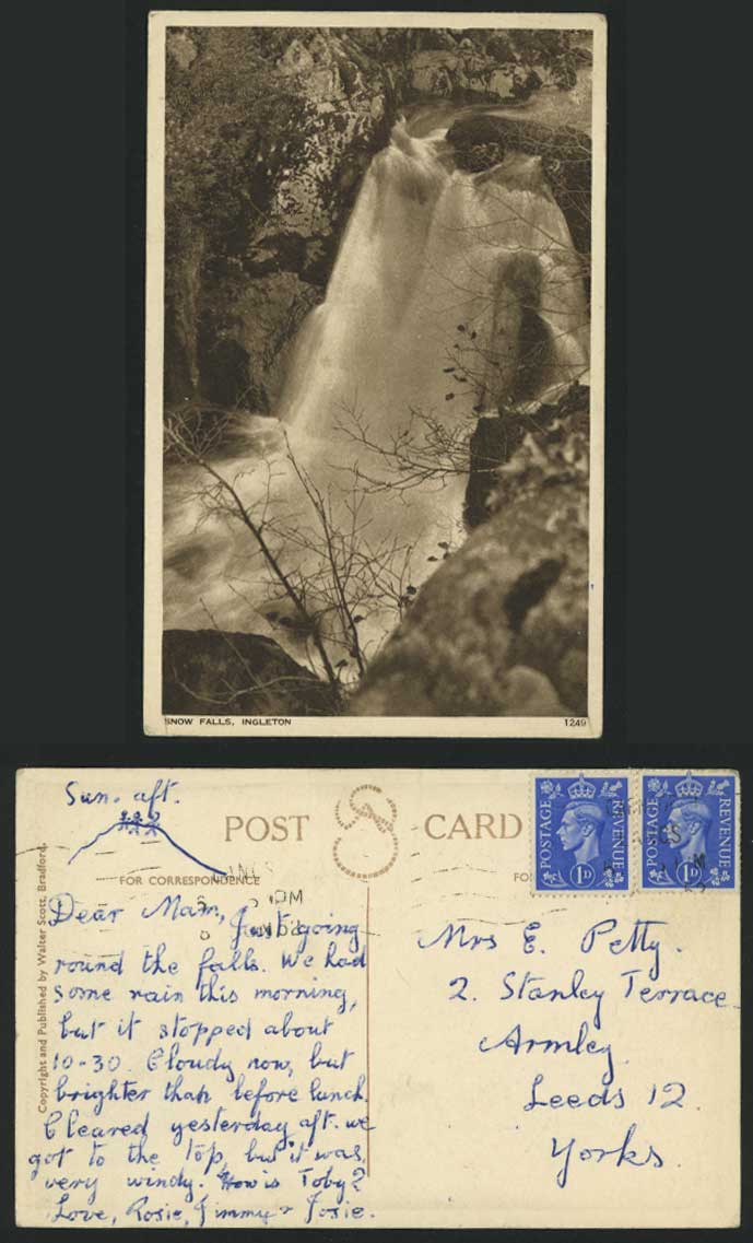 INGLETON SNOW FALLS Waterfalls Lancs. 1952 Old Postcard