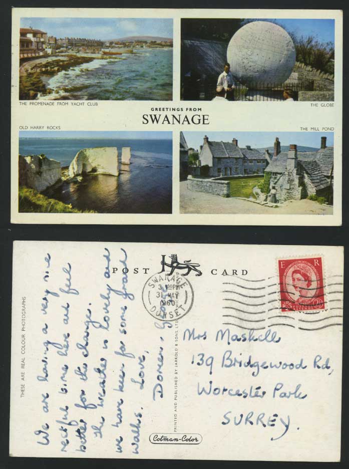 Swanage 1960 Postcard Globe Yacht Club Mill Pond Rocks