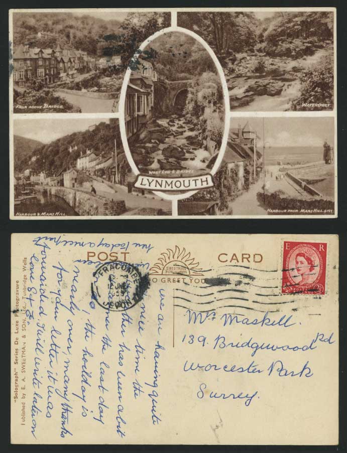 Lynmouth 1955 Postcard West Lyn Harbour Mars Hill River