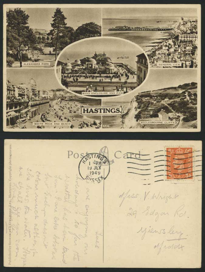 Hastings 1949 Postcard Alexandra Park Ecclesbourne Pier
