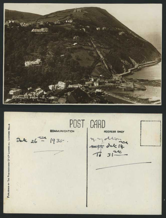 Devon LYNMOUTH from TORS 1935 Old Postcard Harbour Boat