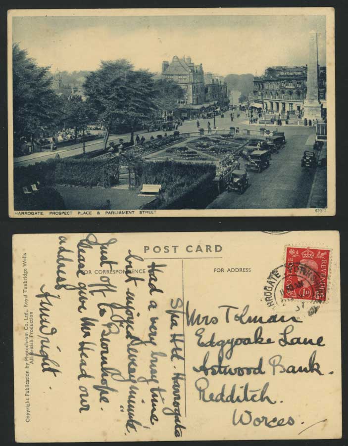 Harrogate 1937 Postcard Prospect Place & Parliament St.