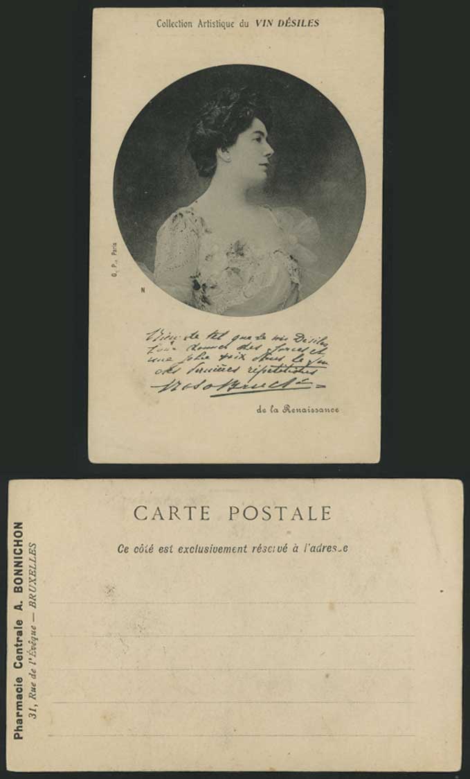 Actress, Vin Desiles Renaissance Bonnichon Old Postcard