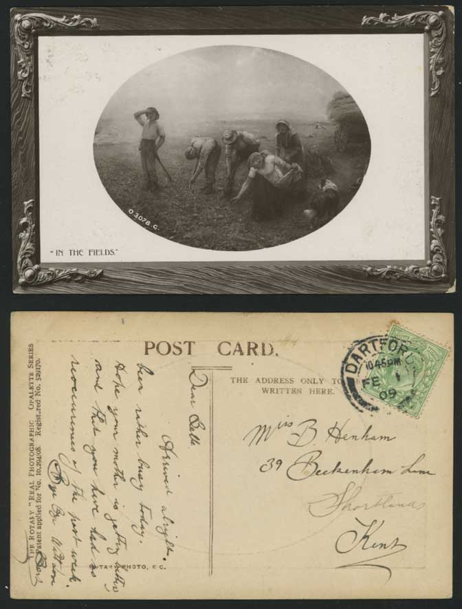 Farmers Working in the Fields 1909 Old Art RP Postcard