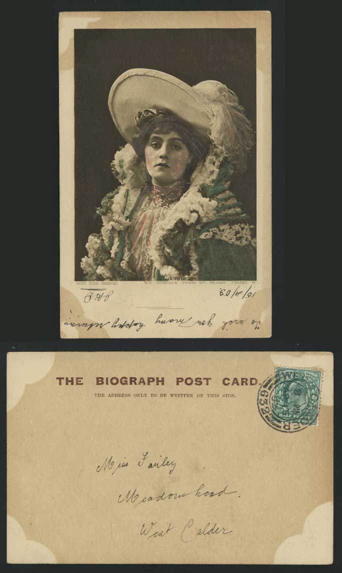 Edwardian Actress Miss EVIE GREENE 1903 Old U.B. Postcard Undivided Back