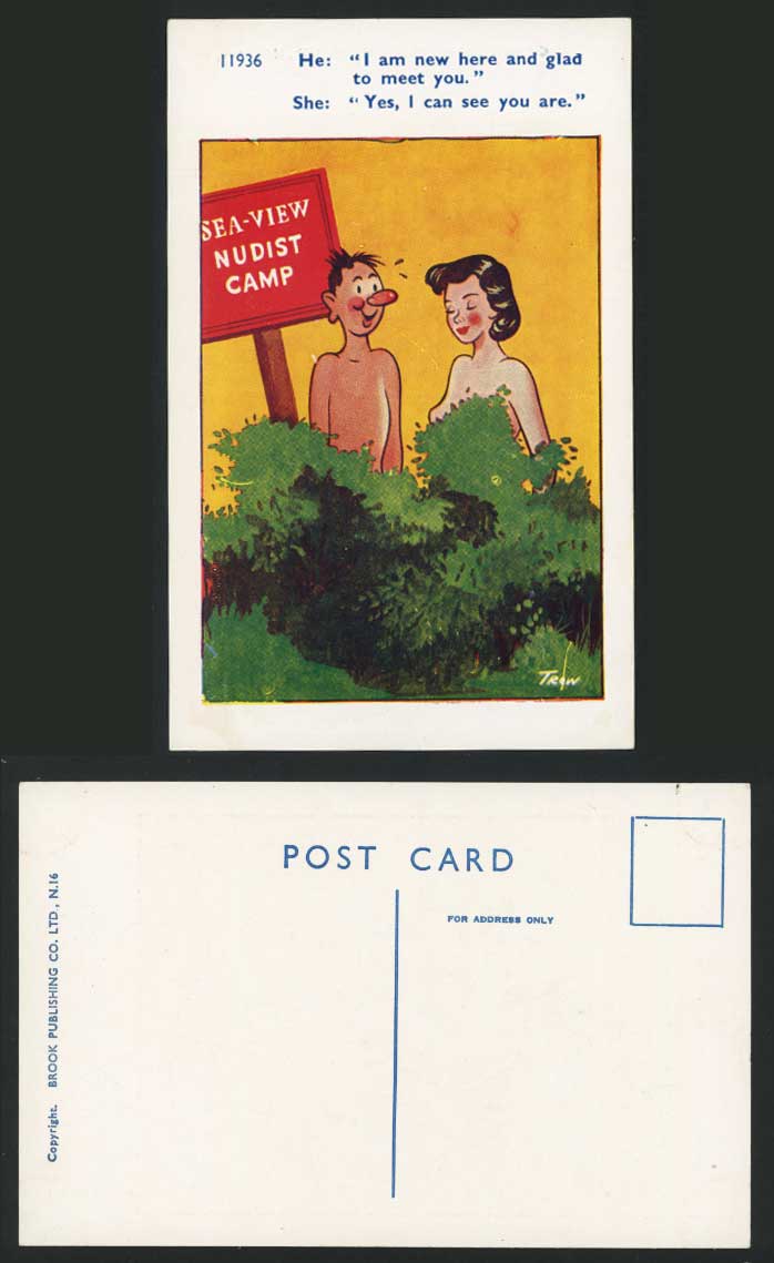 TROW Artist Signed Old Postcard SEA-VIEW CAMP Glad to Meet You Comic Humour