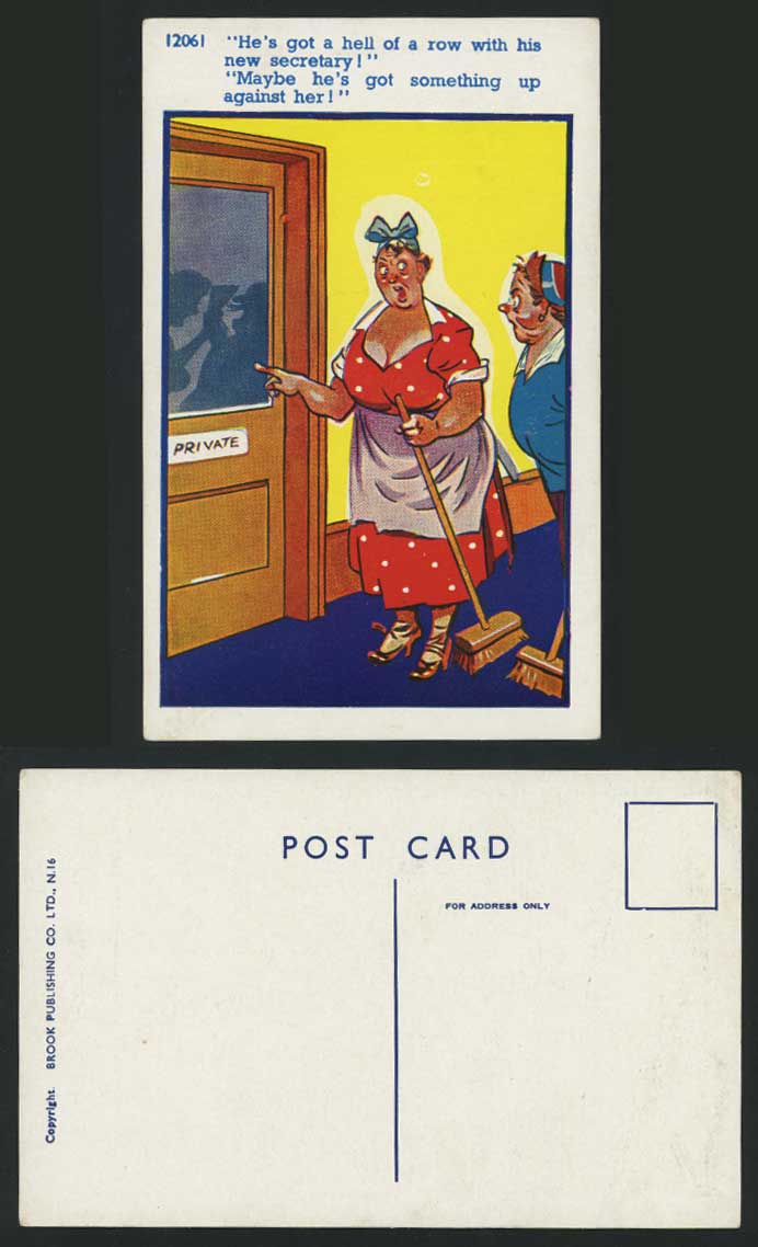 He's Got Something Up against nw Secretary Old Colour Postcard Comic Humour