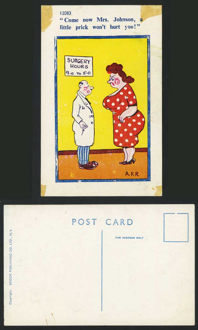 AFR Old Postcard Little Prick won't Hurt U Mrs. Johnson