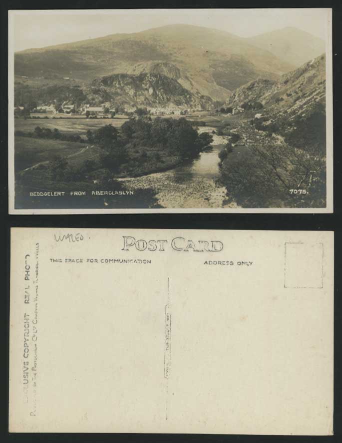 Beddgelert from Aberglaslyn River Panorama Old Postcard