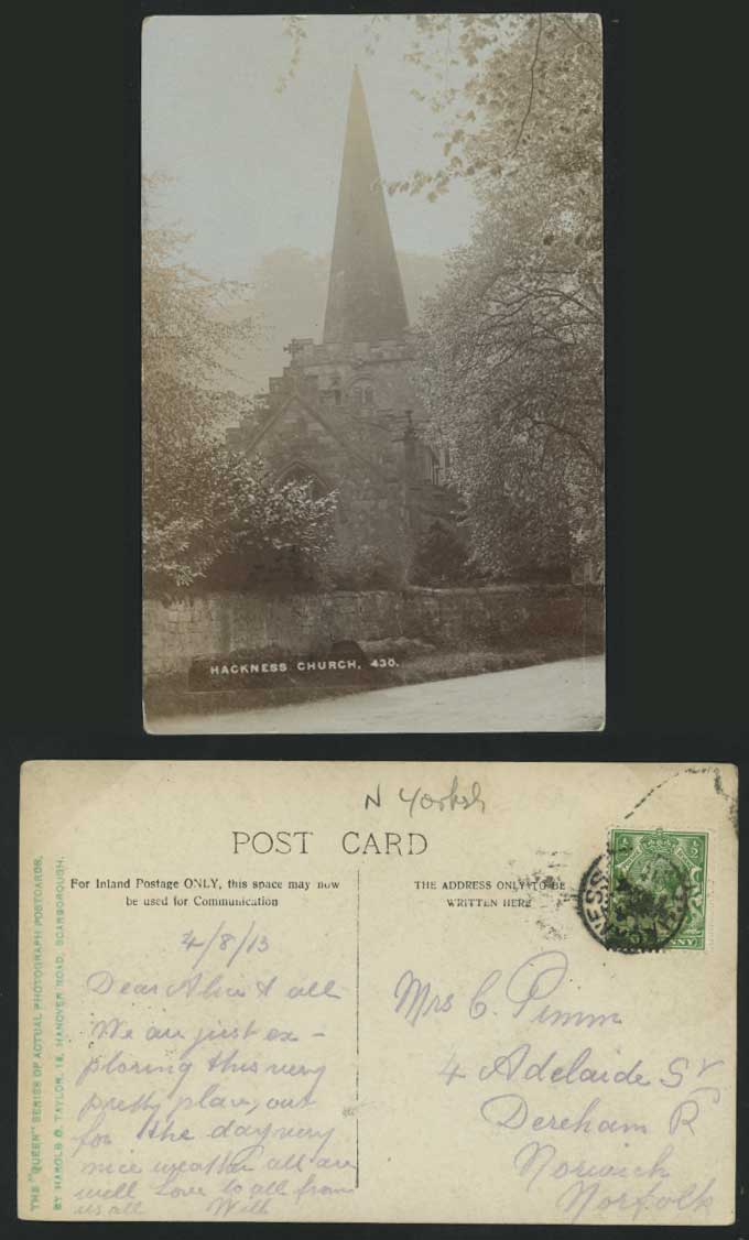 HACKNESS CHURCH Scarborough N Yorkshire Old RP Postcard