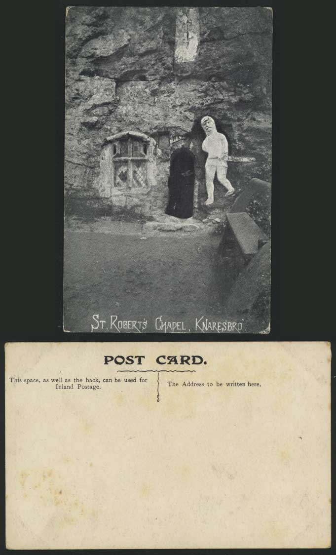 KNARESBOROUGH Old Postcard St. Robert's Chapel & Statue