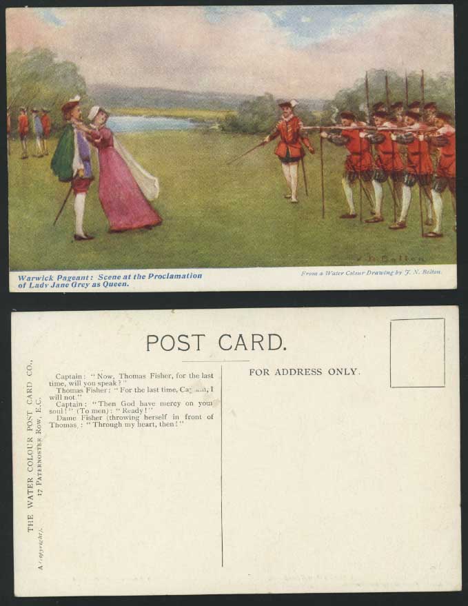 Warwick Pageant Jane Grey Proclamation Old ART Postcard