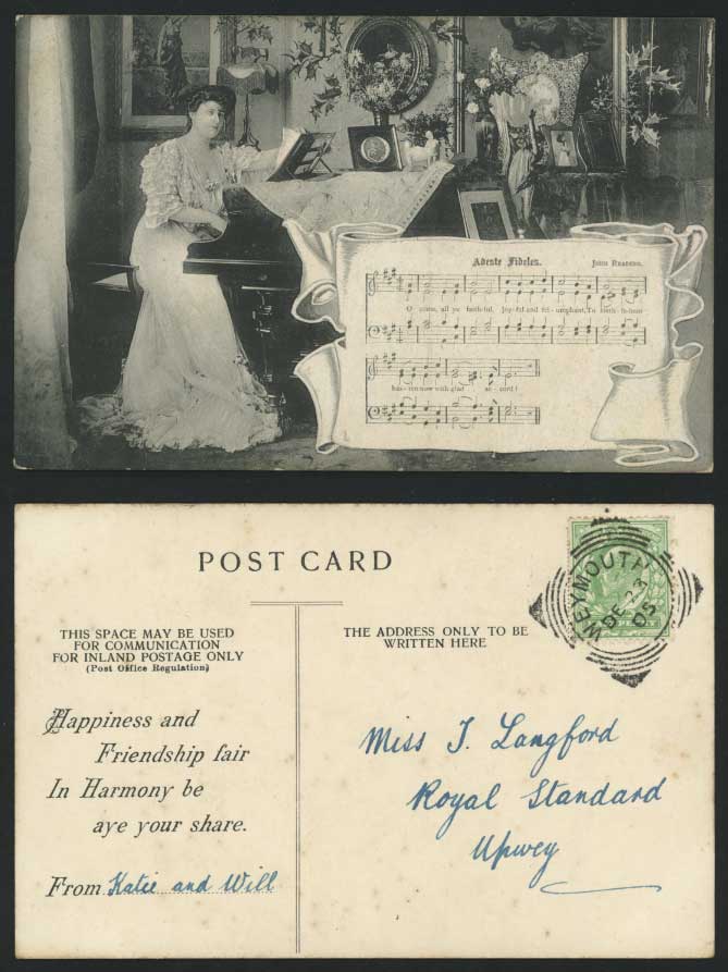 Music & Piano Adeste Fideles John Reading 1905 Postcard
