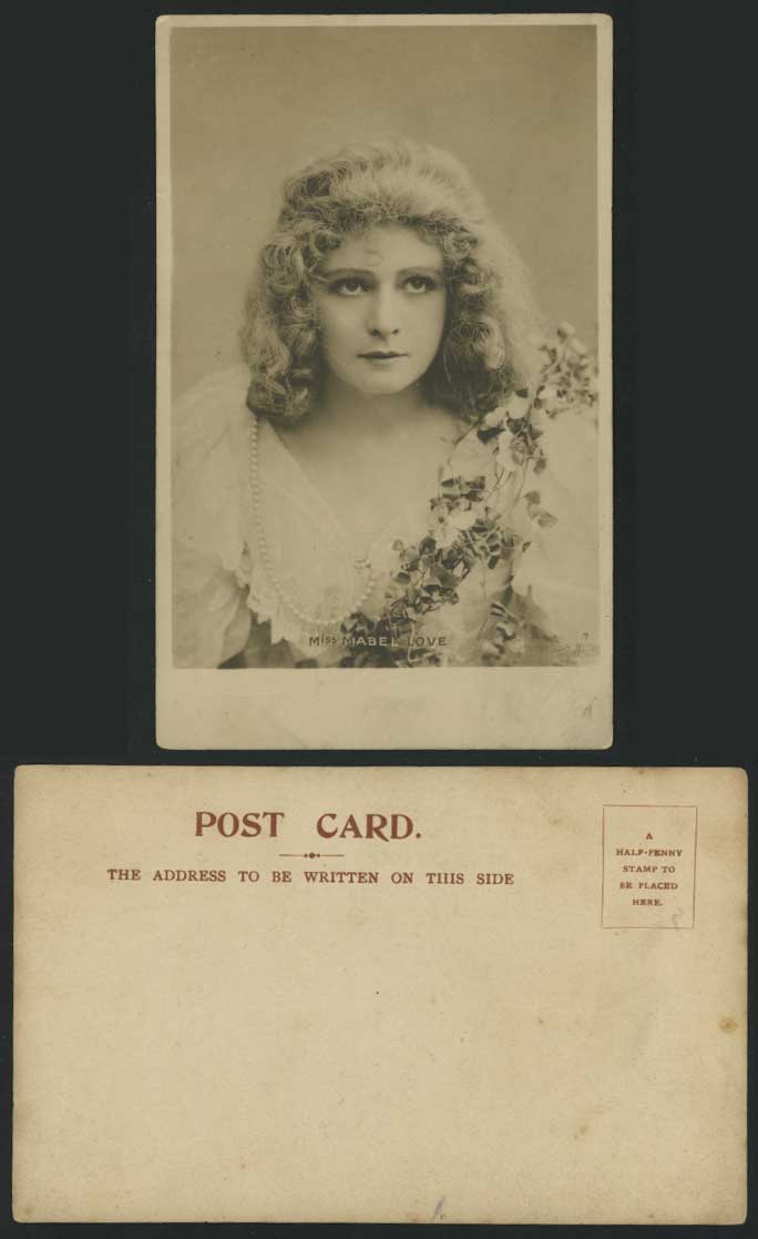 Actress MISS MABEL LOVE Old Real Photo Undivided Black Postcard Glamour Woman