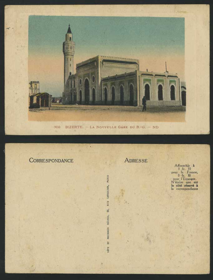 Tunisia BIZERTE Old Postcard Gare du BG Railway Station