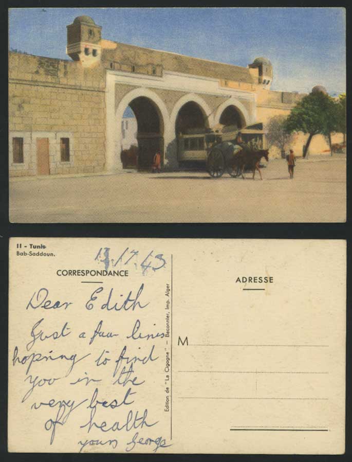 Tunisia Tunis Old Postcard - Bab-Saddoun - TRAM Tramway