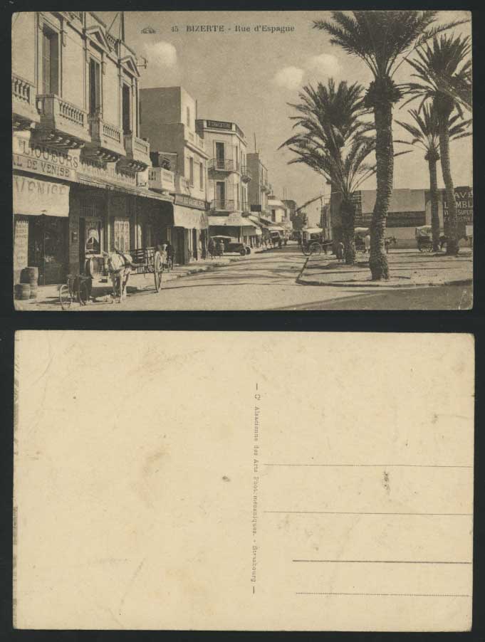 BIZERTE Old Postcard Rue d'Espagne Spanish Street Scene
