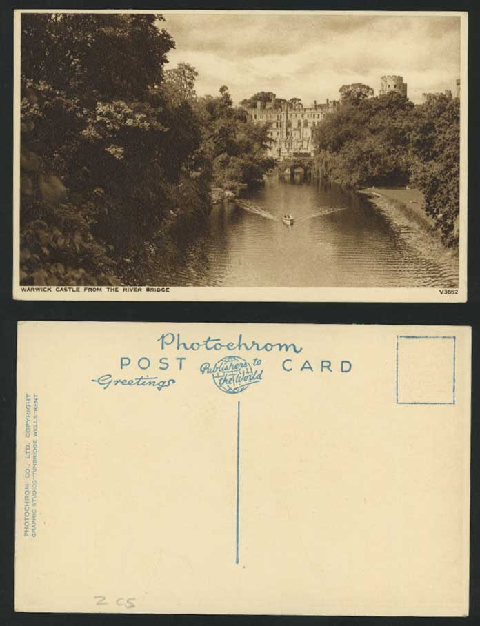 WARWICK CASTLE from River Bridge - Boating Old Postcard