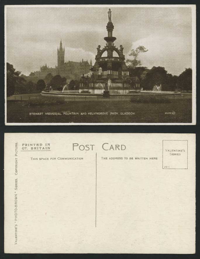 Glasgow Old Postcard Stewart Fountain, Kelvingrove Park