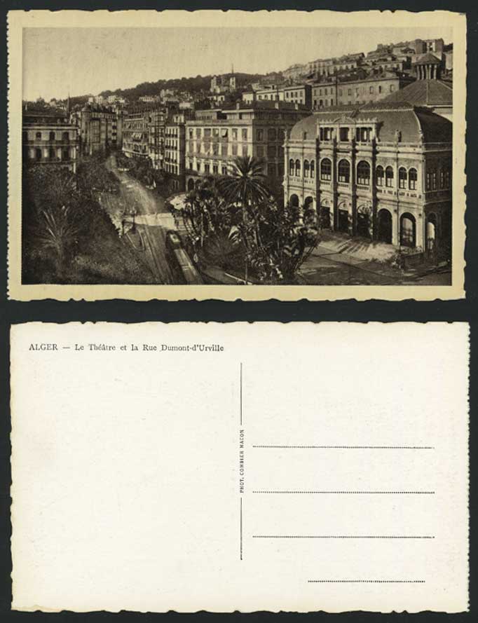 Algeria Alger Theatre & Rue Dumont Urville Old Postcard
