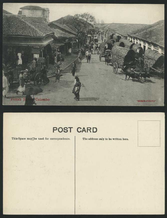 Ceylon Old Postcard PETTAH STREET Bullock Carts Colombo