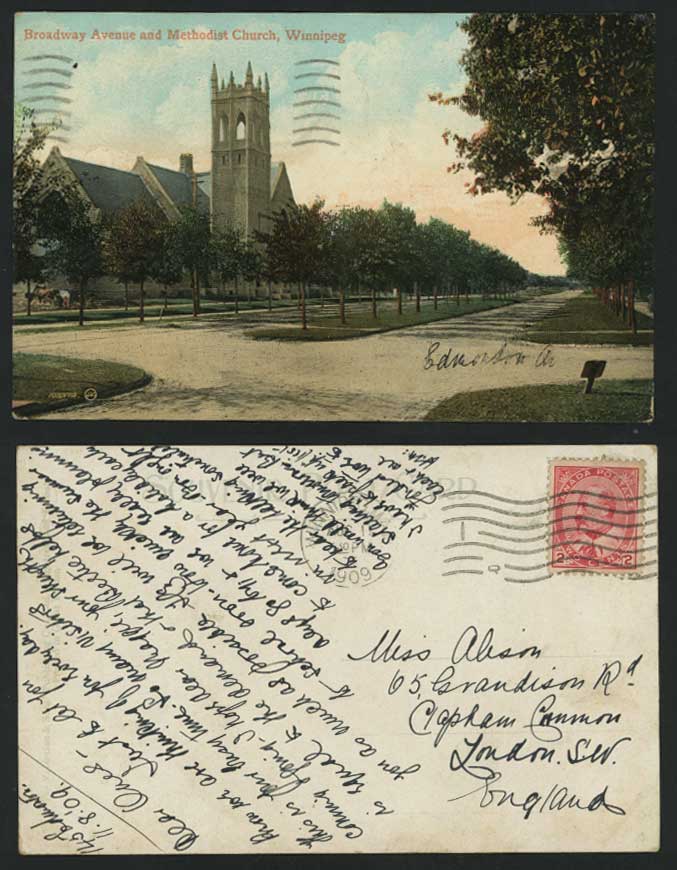 WINNIPEG 1909 Postcard Methodist Church Broadway Avenue