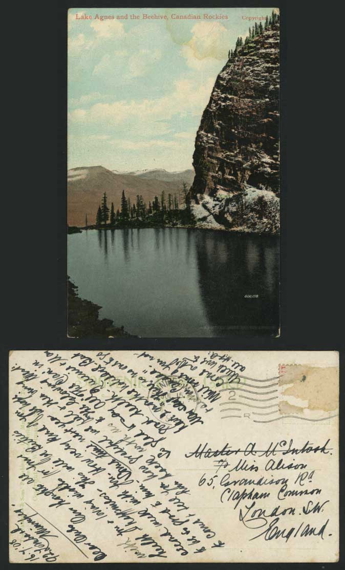 Canadian Rockies 1908 Old Postcard Lake Agnes and Beehive Canada