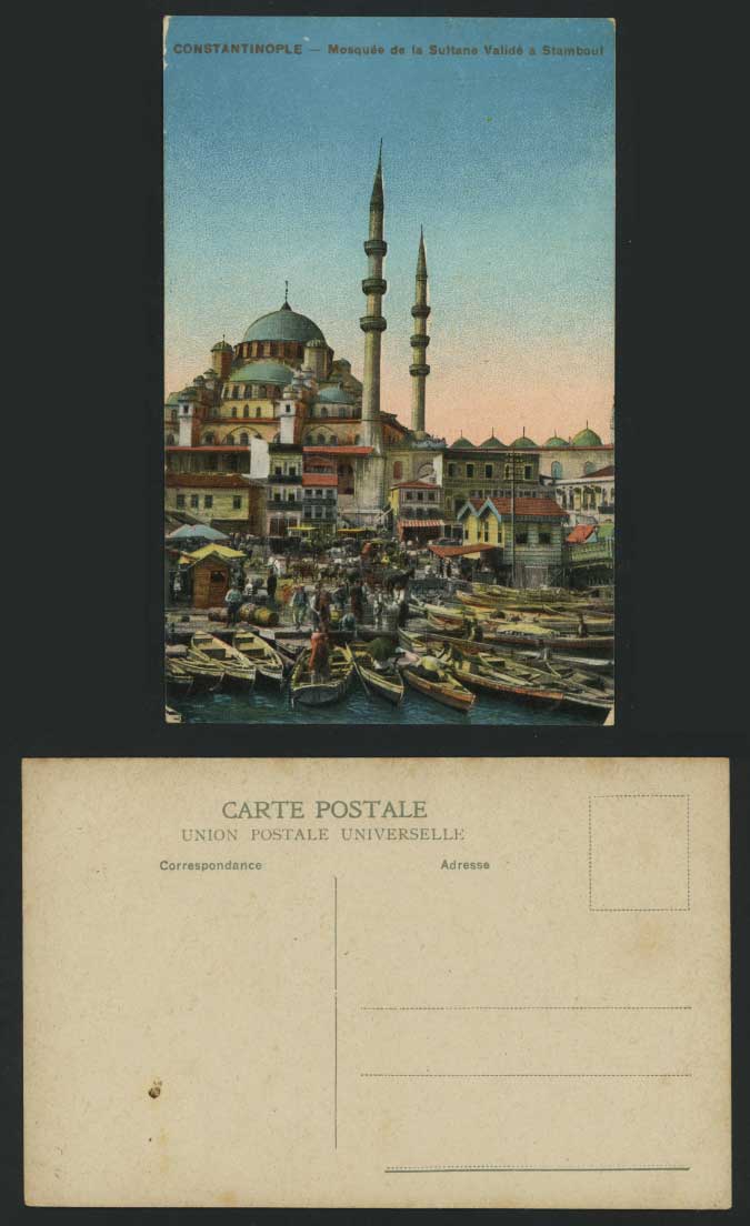 Turkey Old Postcard Boat Mosque Sultane Valide Stamboul