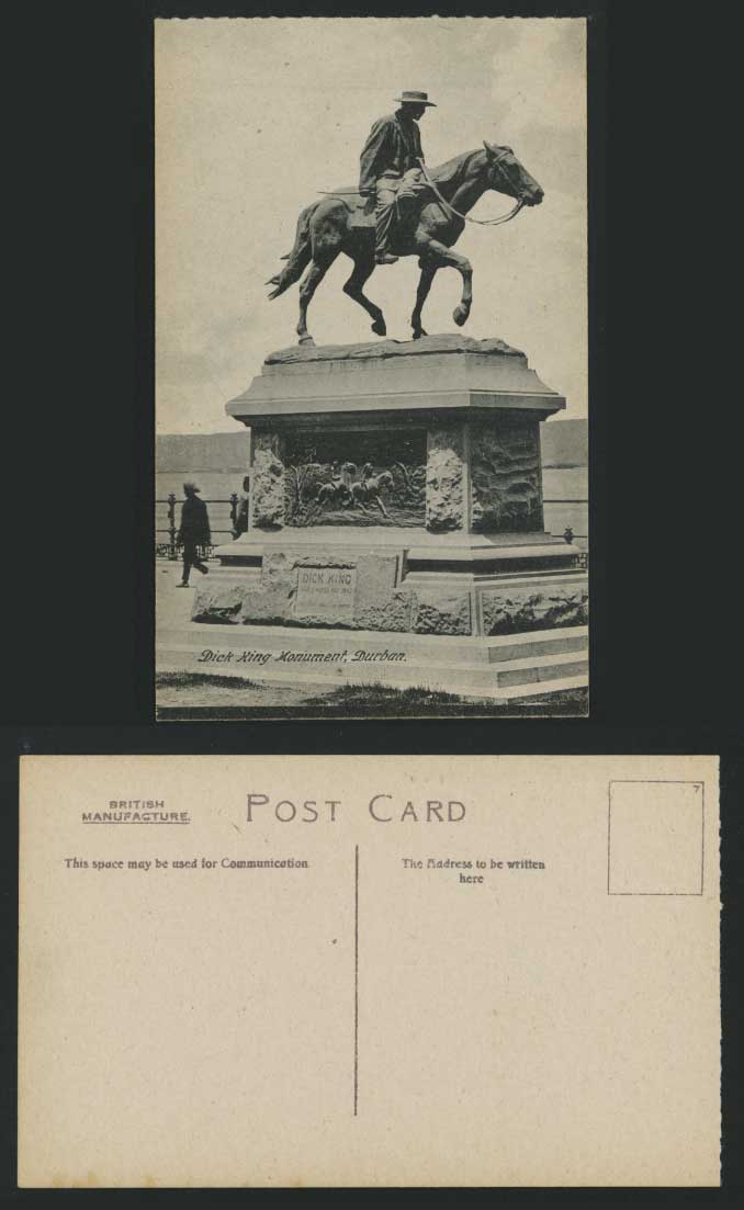 Durban S.A. Old Postcard Horse Rider Dick King Monument