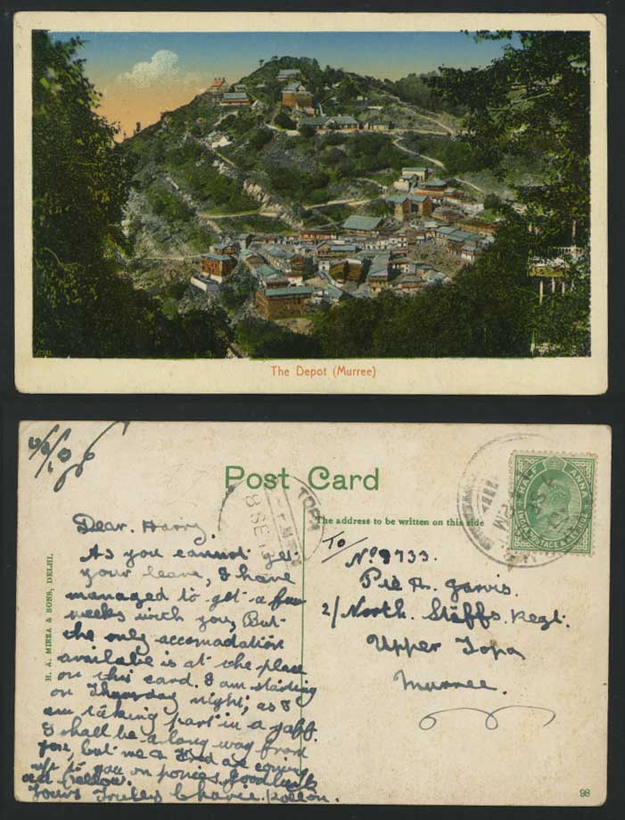 Pakistan KEVII 1/2a 1913 Old Postcard DEPOT Murree Hill