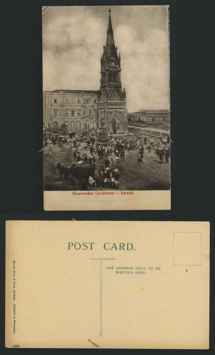 Pakistan Old Postcard Mereweather Clock Tower - Karachi