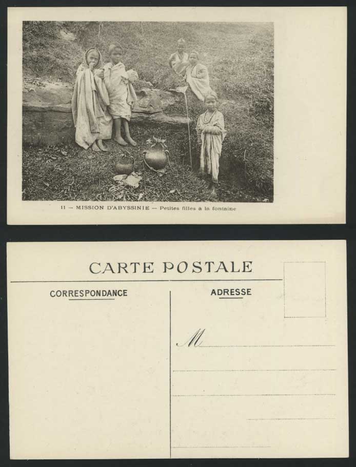 Ethiopia Old Postcard Abyssinia, Girls Boys at Fountain