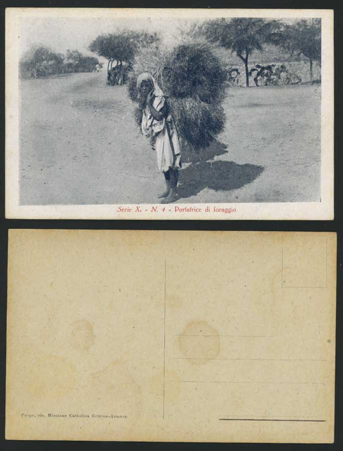 Eritrea c1910 Old Postcard Native Little Girl Fodder Foraggio Bearer Ethnic Life