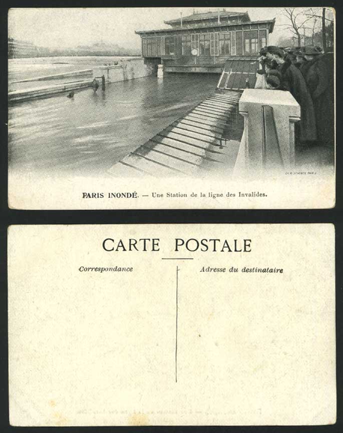 PARIS FLOOD 1910 Postcard A Station Ligne des Invalides