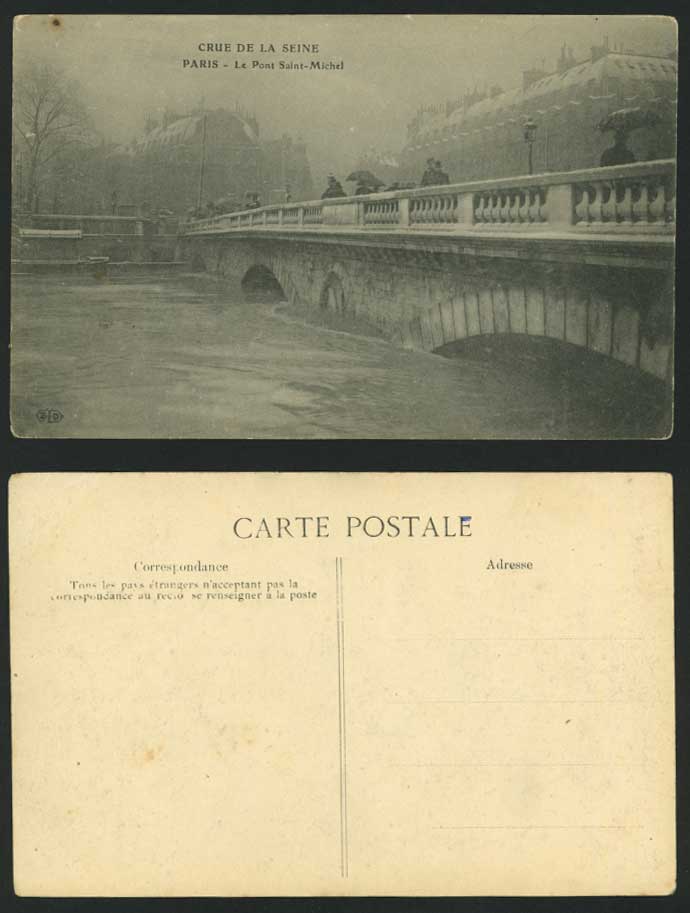 PARIS FLOOD 1910 Old Postcard Pont Saint Michel, Bridge