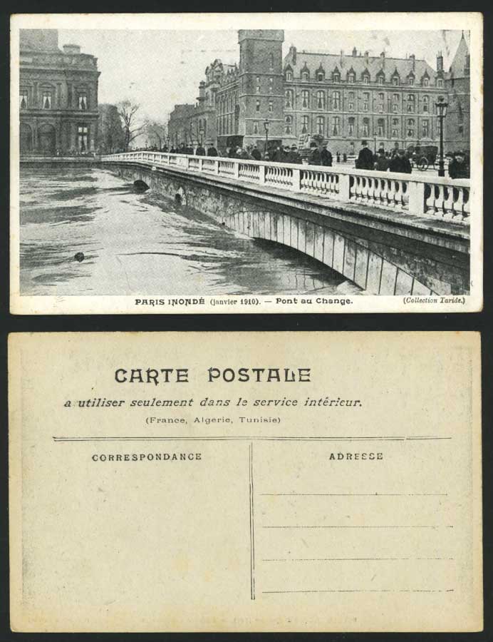 PARIS FLOOD - PONT AU CHANGE - Bridge 1910 Old Postcard