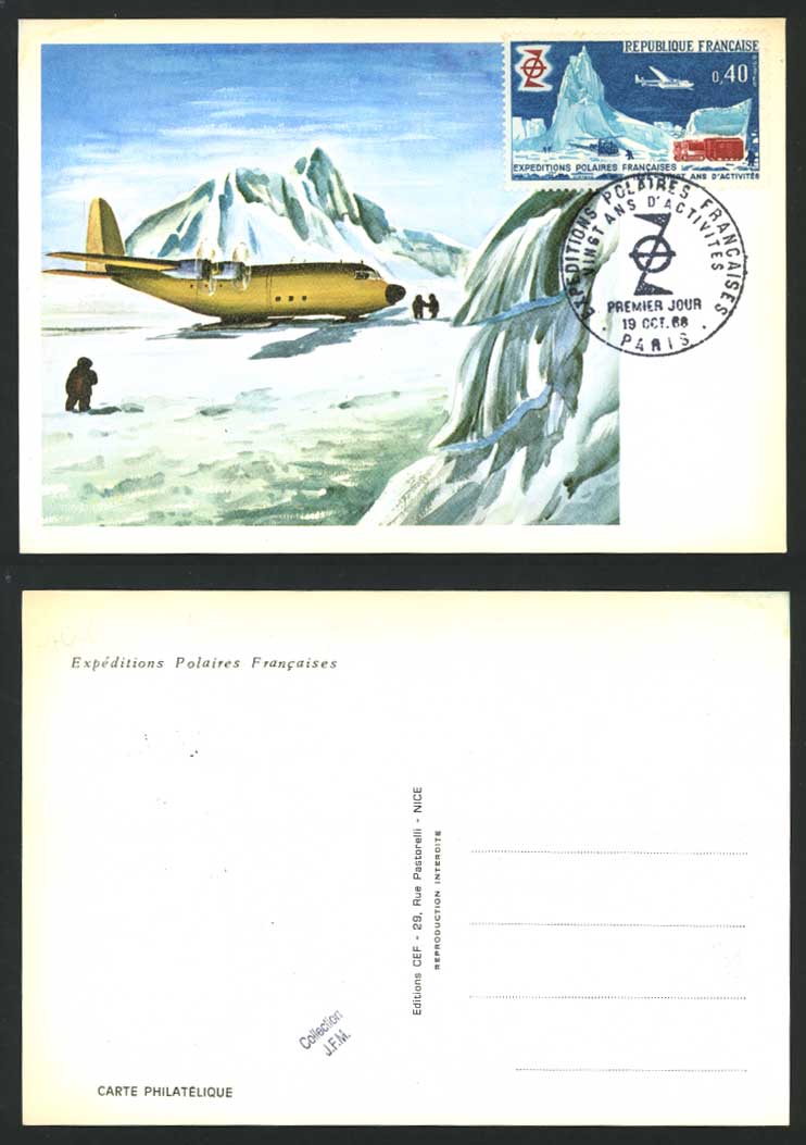 Airplane 1st Day 1968 Postcard French Polar Expeditions