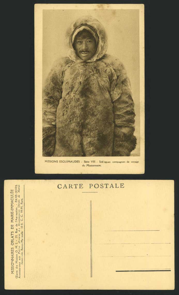 Eskimo Sirk'oguar Missionary Companion Fur Old Postcard