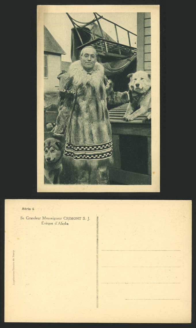 HUSKY DOGS Eskimo Alaska US Old Postcard Crimont Bishop