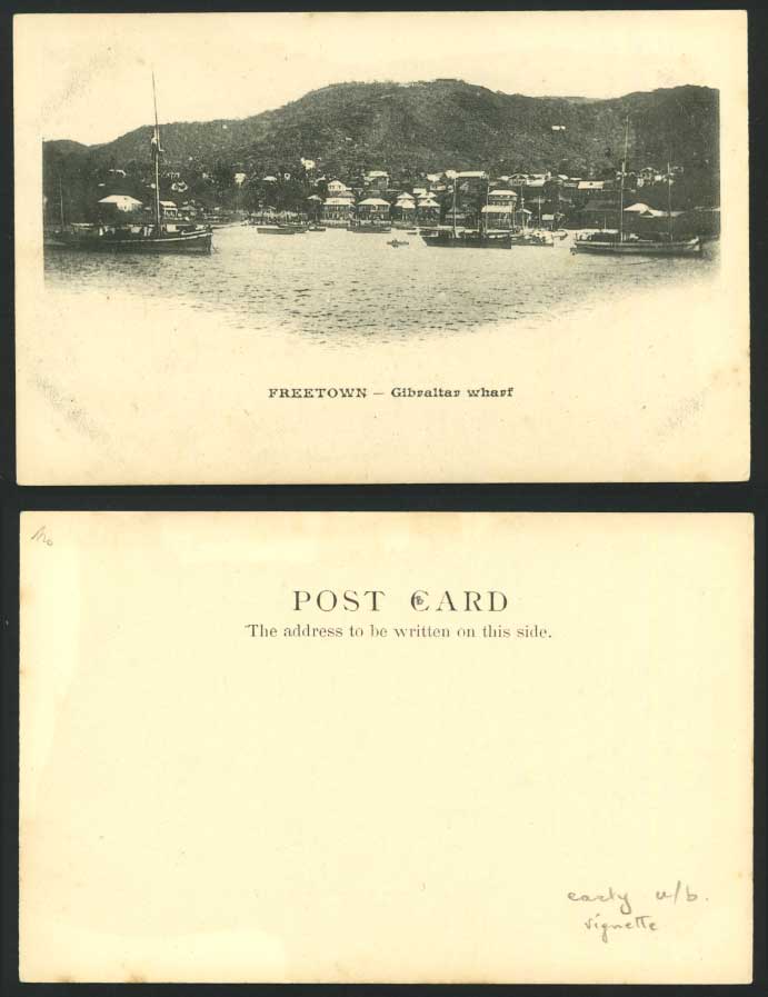 Sierra Leone Old U.B. Postcard Gibraltar Wharf Harbour Boats Ships and Panorama