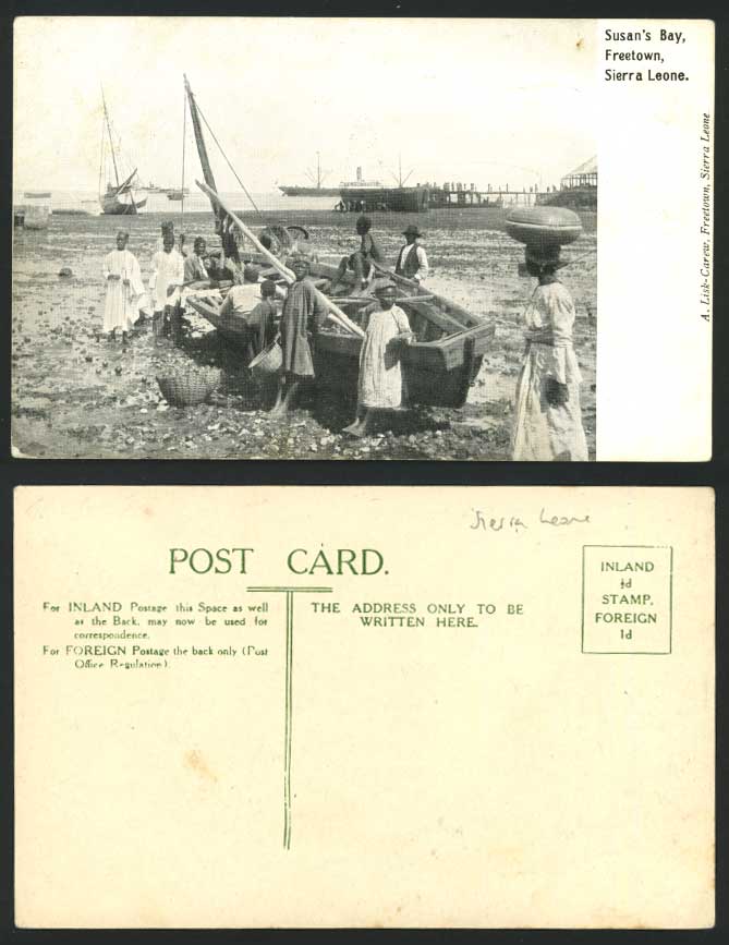 Sierra Leone Old Postcard FREETOWN SUSAN'S BAY Boy Boat